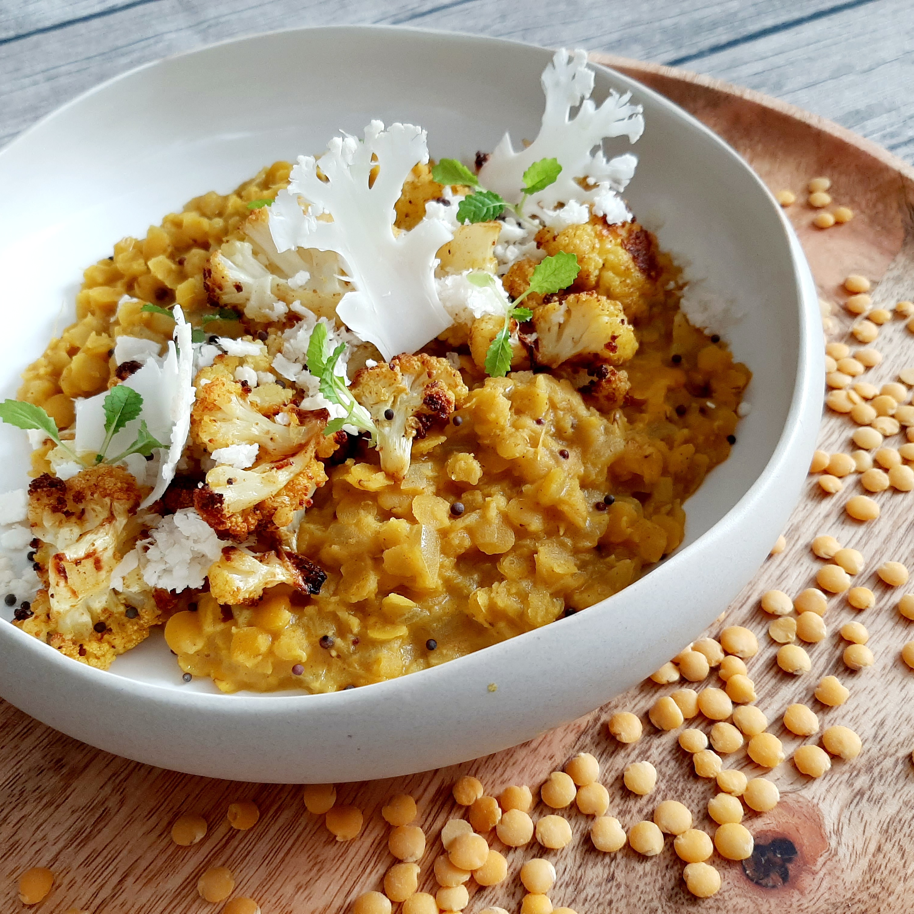 Linselcurry, Blumenkohl, Senfkörner